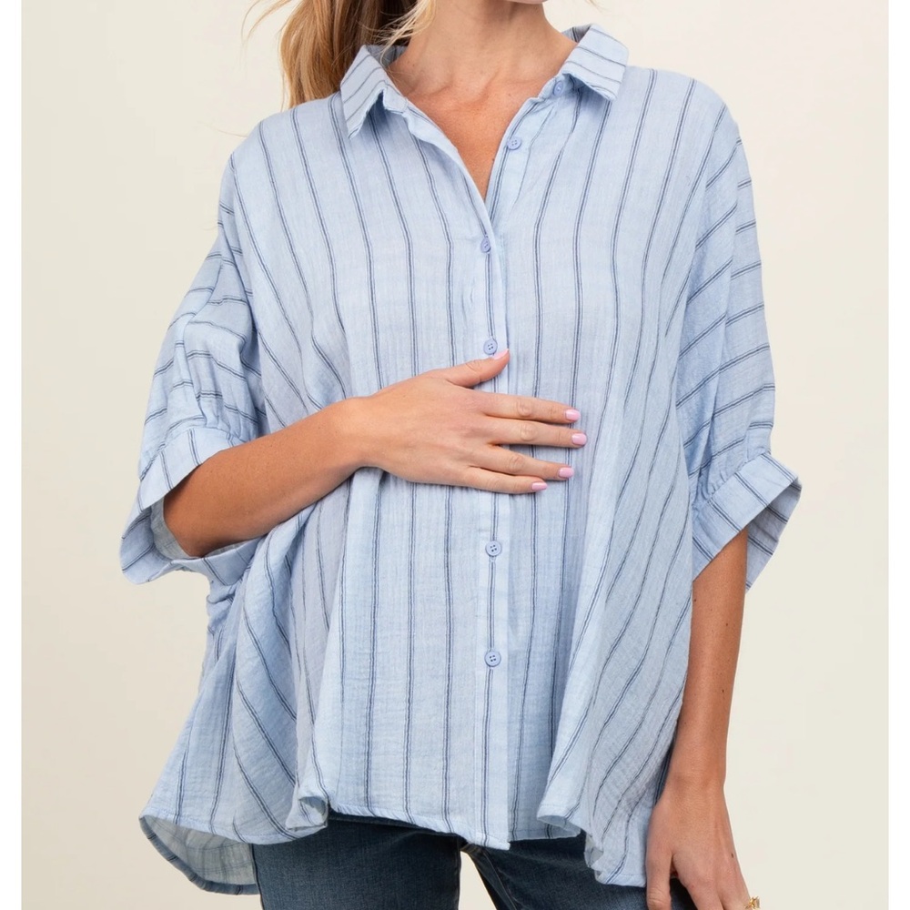 Maternity Light Blue Striped Top